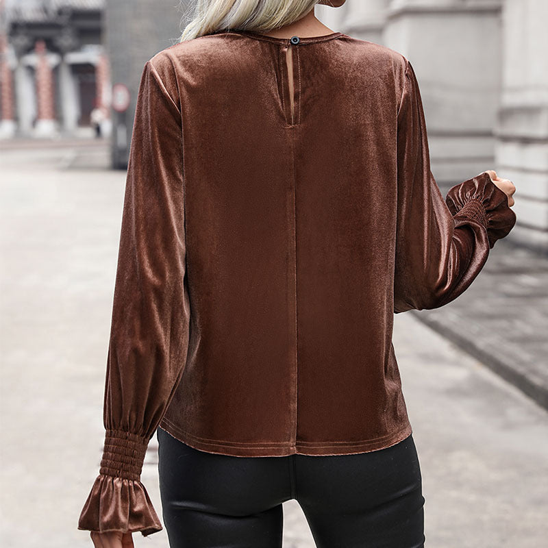 Damen Elegantes Samtoberteil mit Spitzenapplikationen Drune