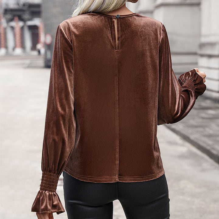 Damen Elegantes Samtoberteil mit Spitzenapplikationen Drune