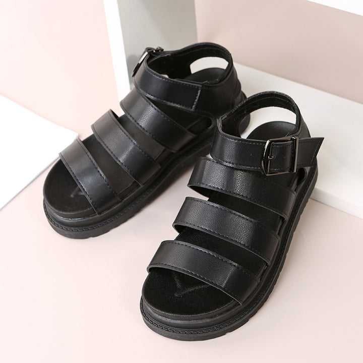 Damen  komfortable Gladiator‑Sandale mit extra gedämpftem Komfortfußbett, vier breiten Riemen und verstellbarer Metallschnalle Drune