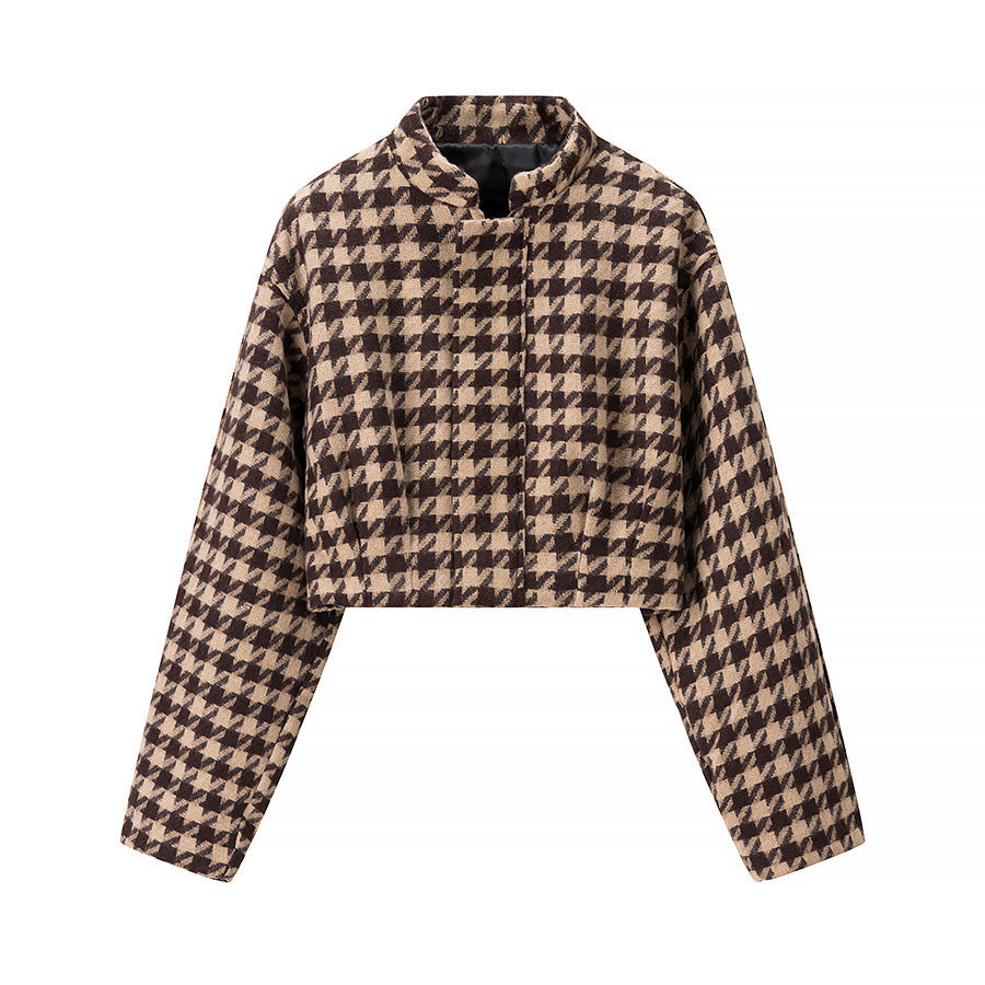 Damen modische cropped Jacke im Hahnentritt-Design Drune