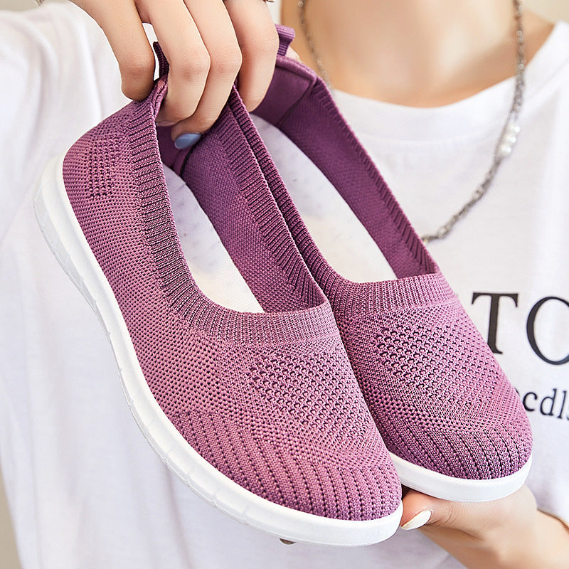 Damen nan atmungsaktive Strick-Ballerina-Slipper mit nahtlosem Sockeneinstieg, orthopädischem Memory-Fußbett und flexibler EVA-Laufsohle Drune