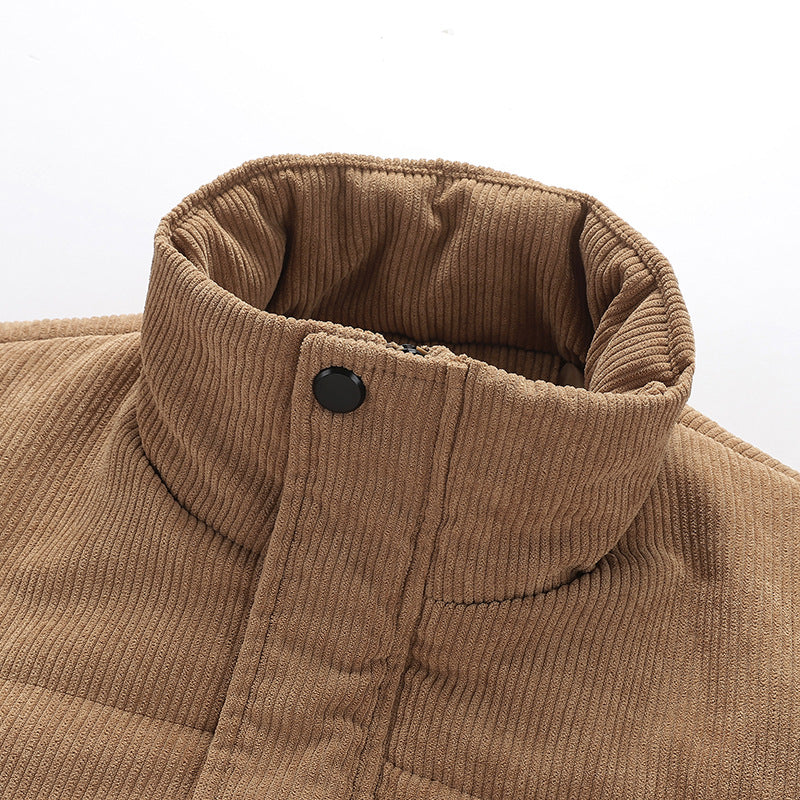 Herren gepolsterte Cordjacke mit hohem Stehkragen, wattierter Isolierung und Reißverschlusstaschen Drune