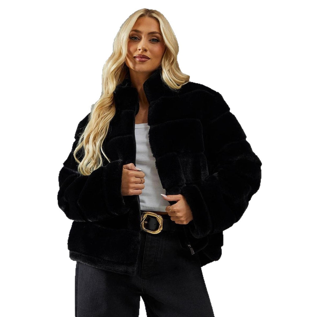Damen Modische Kurzjacke mit voluminösem Teddy-Fell Drune