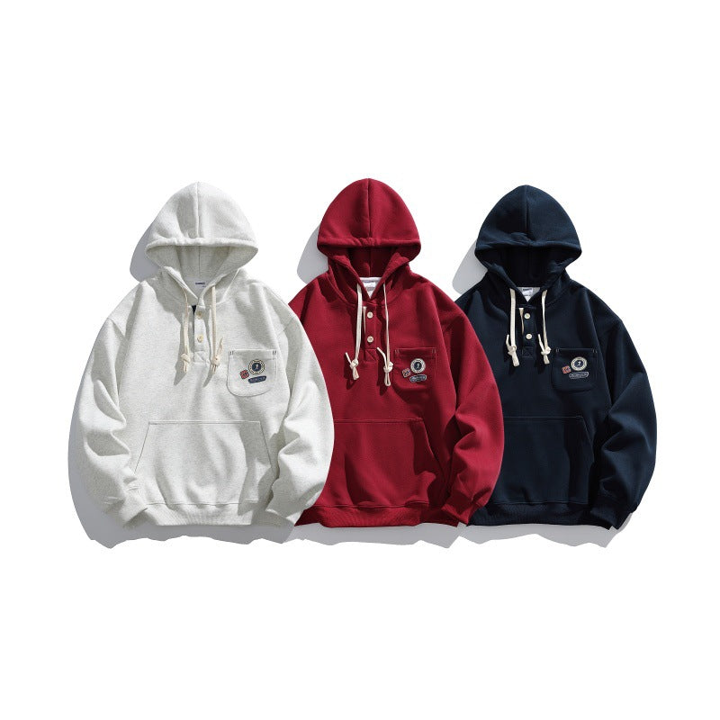 Unisex Kapuzen-Hoodie im Henley-Stil mit Brusttasche & Kängurutasche Drune