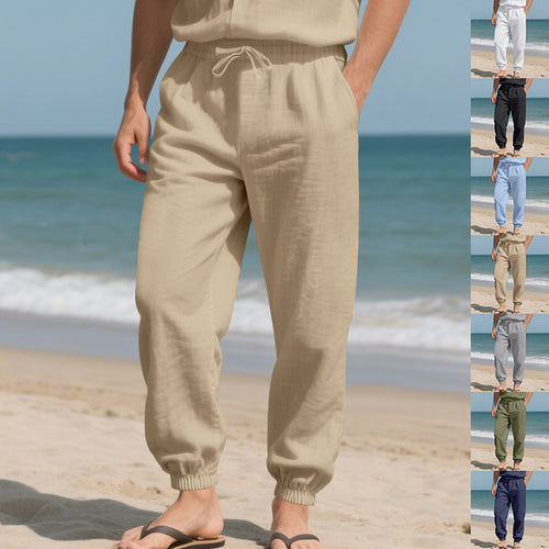 Herren Leichte Leinenoptik-Loungehose mit Tunnelzug, elastischem Knöchelabschluss & Seitentaschen Drune