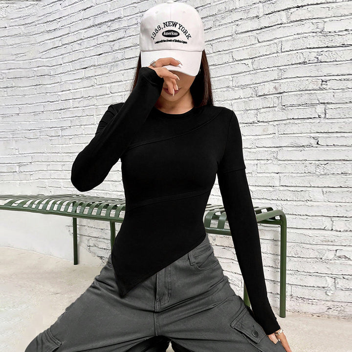 Damen figurbetontes Langarmshirt mit asymmetrischem Design und modischem Schnitt Drune
