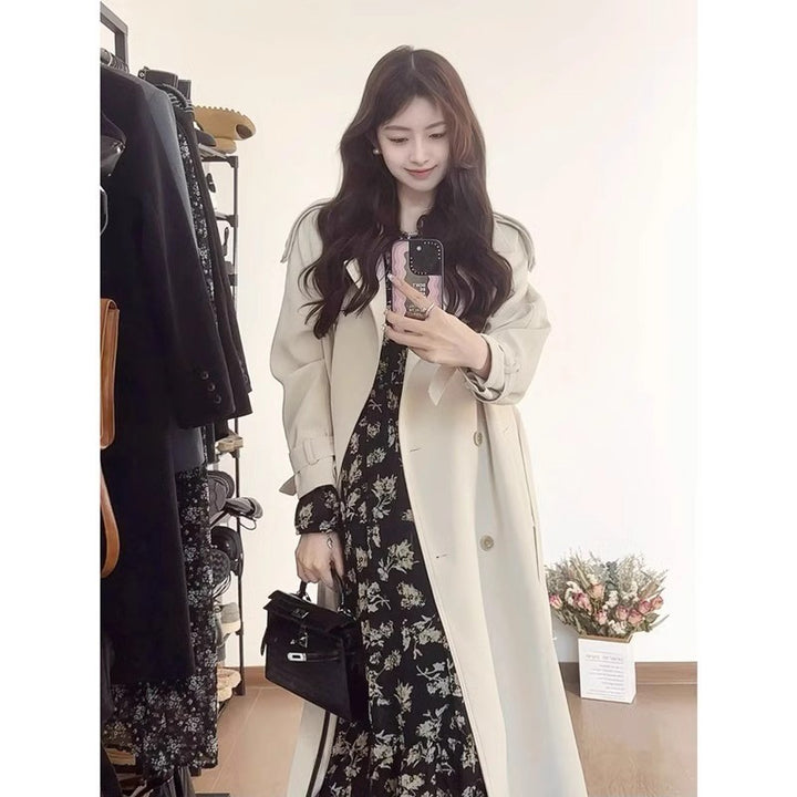 Damen Langer Oversize-Trenchcoat mit Ballonärmeln und Bindegürtel Drune