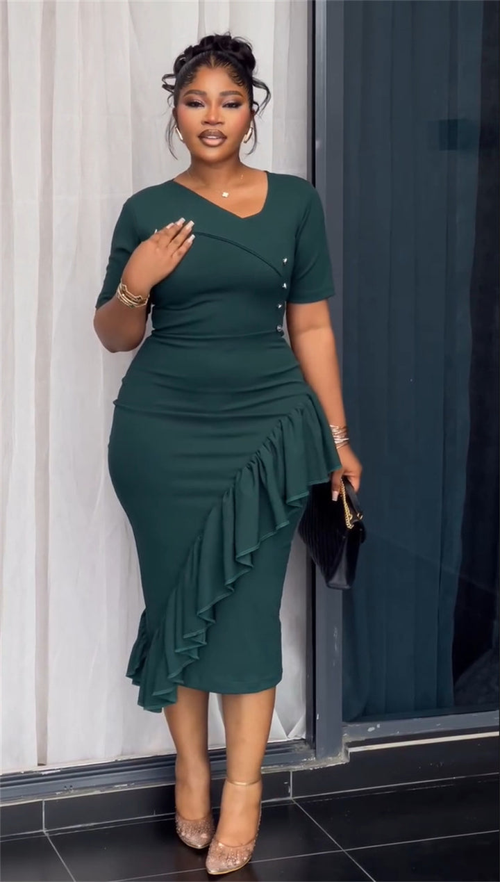 Damen figurumspielendes Kleid mit asymmetrischem Saum und Knopfdesign Drune