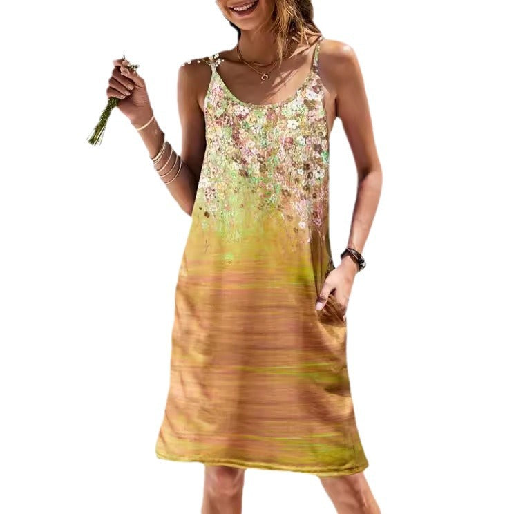 Damen Sommerkleid im eleganten Floral-Design mit bequemen Spaghettiträgern Drune