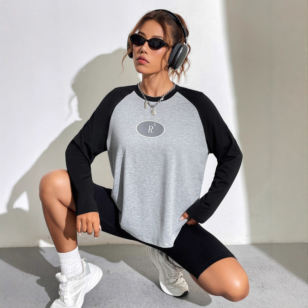 Damen lässiges Raglan-Shirt mit grafischem Design Drune