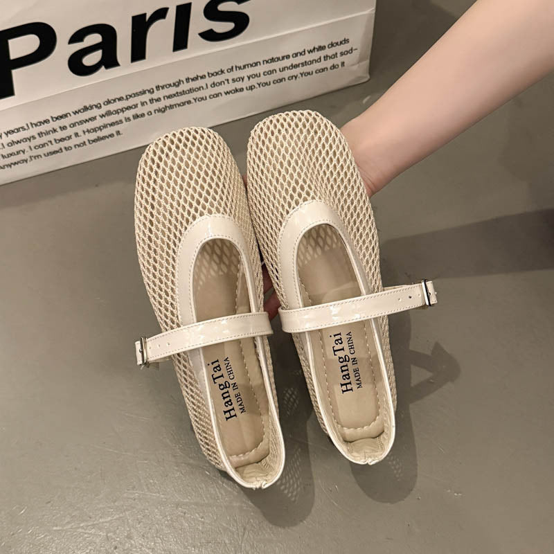 Damen Casual Mesh Mary Jane Ballerinas mit verstellbarem Riemen Drune