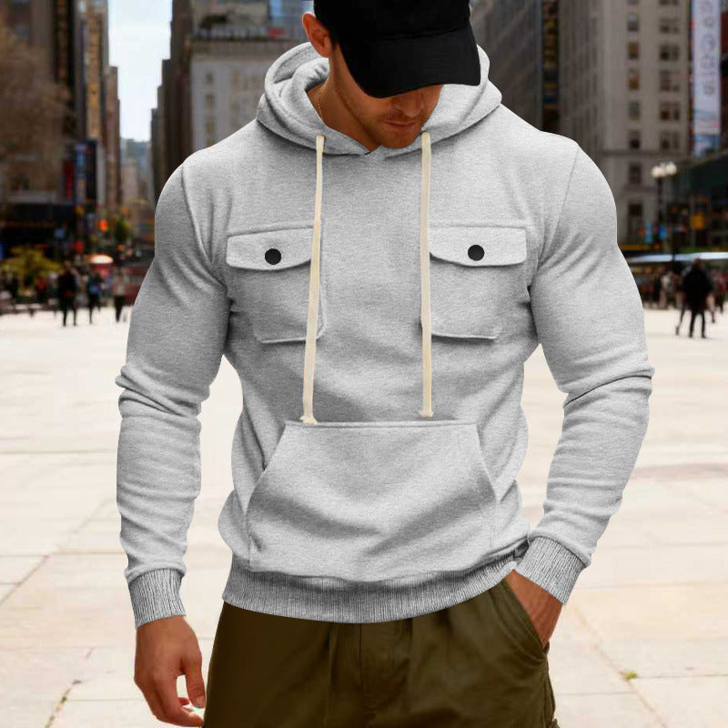 Herren Kapuzenpullover mit Brustklappentasche, Kängurutasche & Rippbündchen Drune