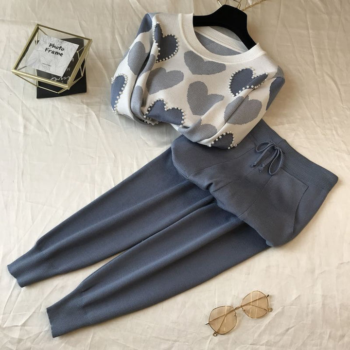 Damen stylisches Freizeitstrickset mit hohem Kragen Drune