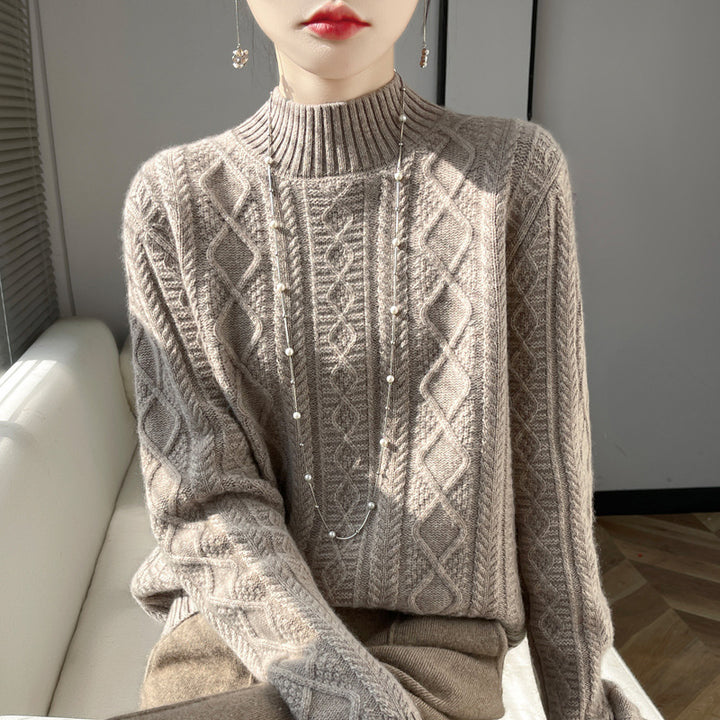 Damen Kuscheliger Mohair‑Optik Mockneckpullover mit Rautenzopfstruktur und kastiger Silhouette Drune