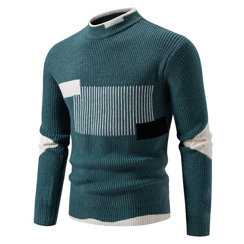 Herren nan gerippter Feinstrickpullover mit Stehkragen und kontrast-Blockdesign Drune