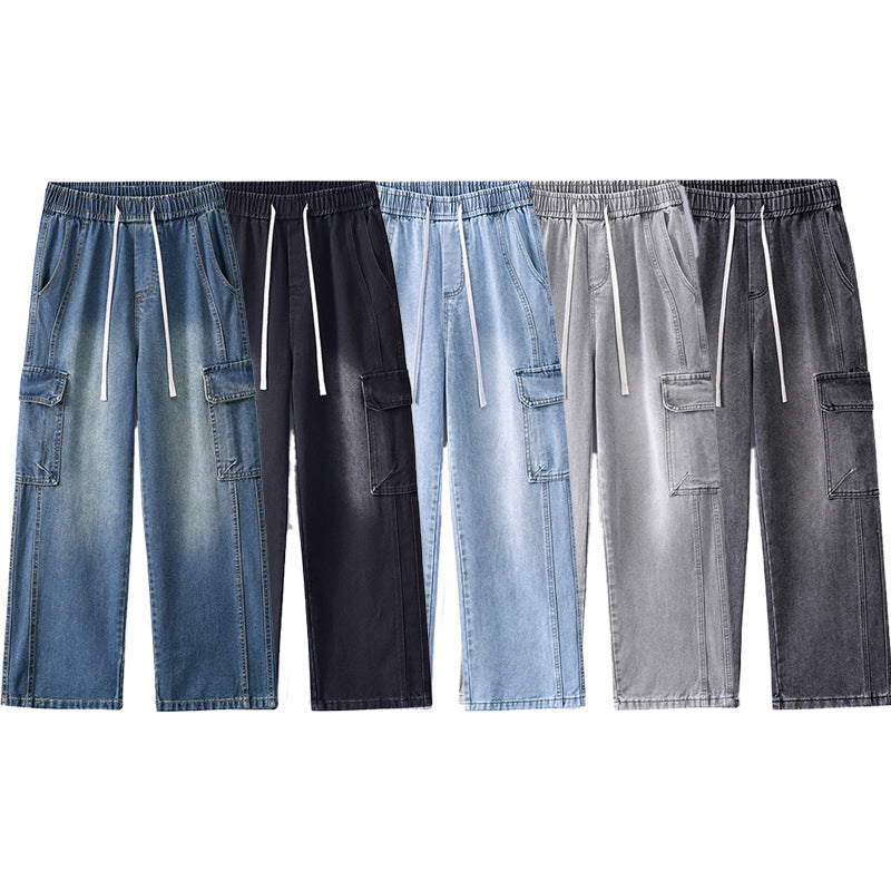Herren Stonewashed-Denim Cargopalazzo mit extra weitem Bein und sichtbaren Ziernähten Drune