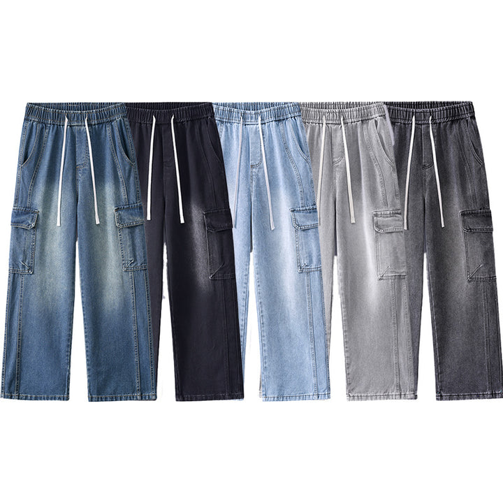 Herren Stonewashed-Denim Cargopalazzo mit extra weitem Bein und sichtbaren Ziernähten Drune