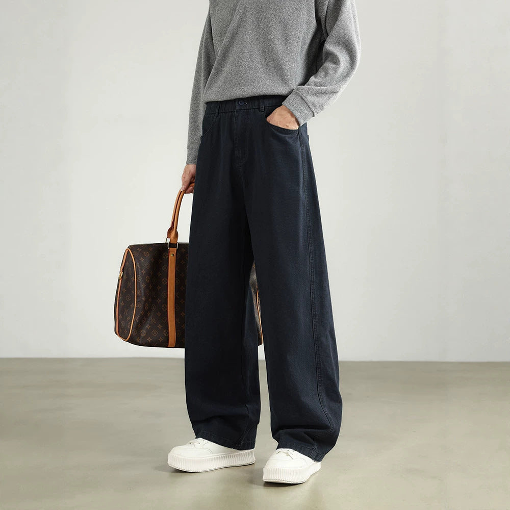 Herren Weite Baumwollhose mit elastischem Bund, geradem Bein und Eingrifftaschen Drune