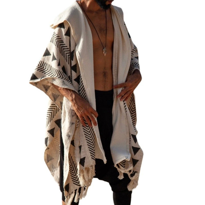 Herren Strandponcho mit Kapuze und geometrischem Jacquardmuster Drune