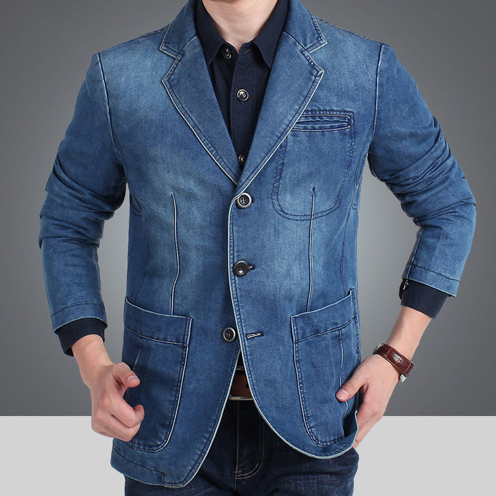 Herren nan Jeansblazer mit Used-Effekt, schmaler Schnitt, Brustleistentasche und aufgesetzten Taschen Drune
