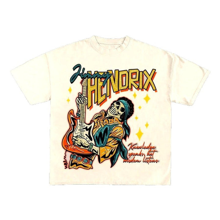 Damen Grafik T-Shirt mit einzigartigem Skelettdesign und kreativem Schriftzug Drune