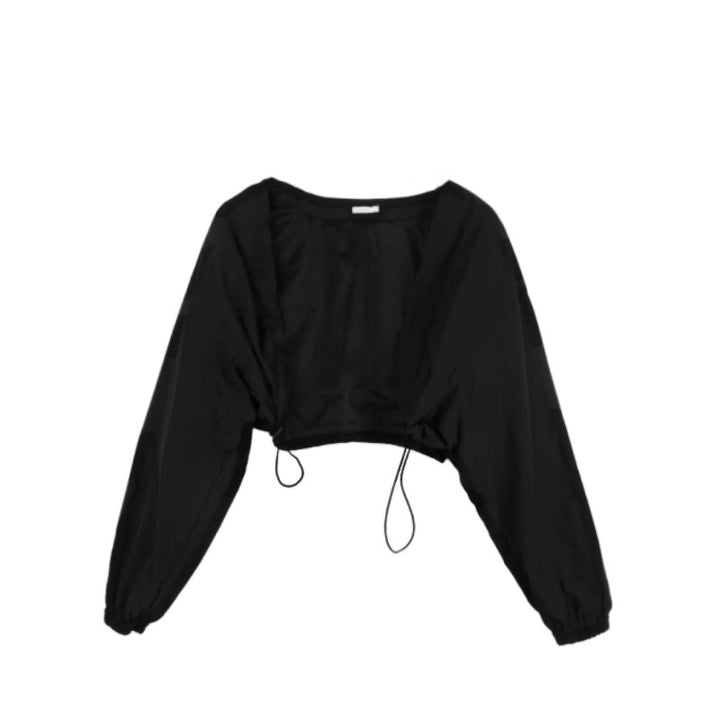 Damen cropped Langarmbluse mit Rüschen Drune