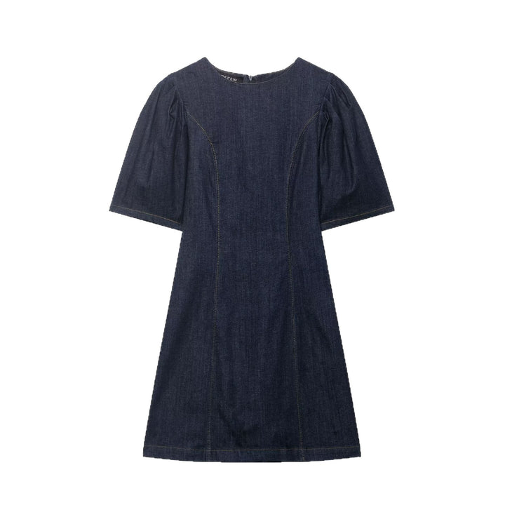 Damen A‑Linien Jeanskleid mit Puffärmeln und figurbetonten Abnähern Drune
