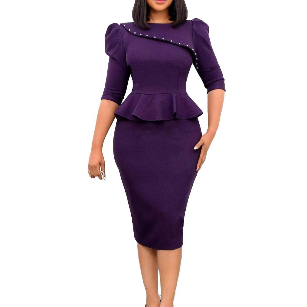 Damen Figurbetontes Kleid mit Peplumsaum und eleganten Details Drune