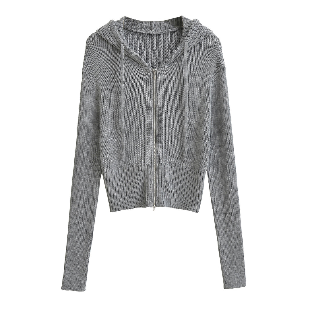 Damen lässiger Strickzipper mit Kapuze Drune