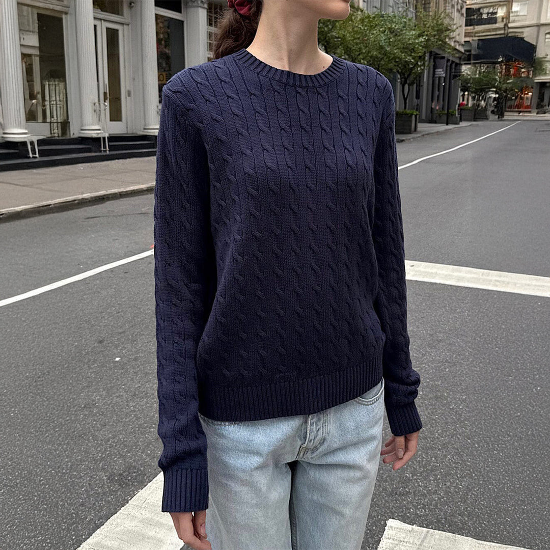Damen nan grob gestrickter Zopfstrickpullover mit Rundhalsausschnitt, entspannter Oversize-Passform und gerippten Bündchen Drune