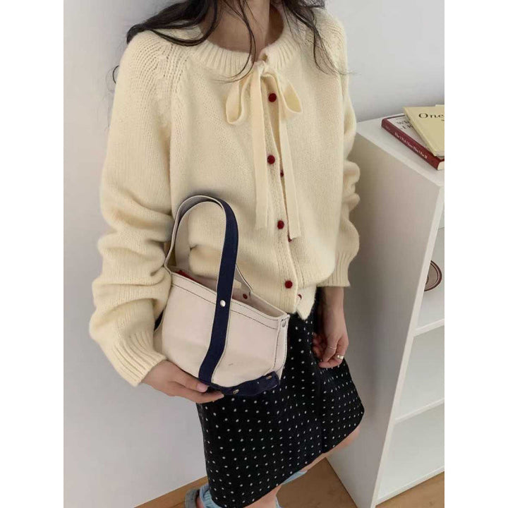 Damen Kürzer Strickcardigan mit Schleifenband und leichtem Material Drune