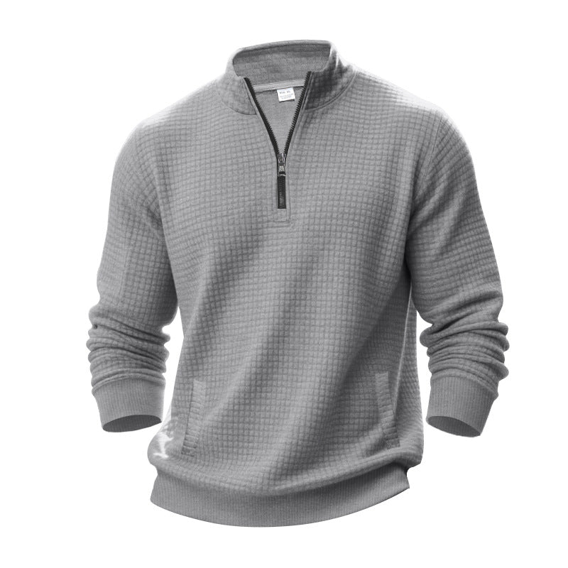 Herren nan Waffelstruktur-Halbzip-Pullover mit Stehkragen und dezenten Eingrifftaschen Drune