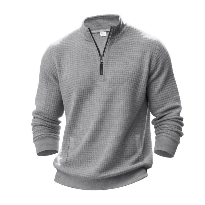 Herren nan Waffelstruktur-Halbzip-Pullover mit Stehkragen und dezenten Eingrifftaschen Drune