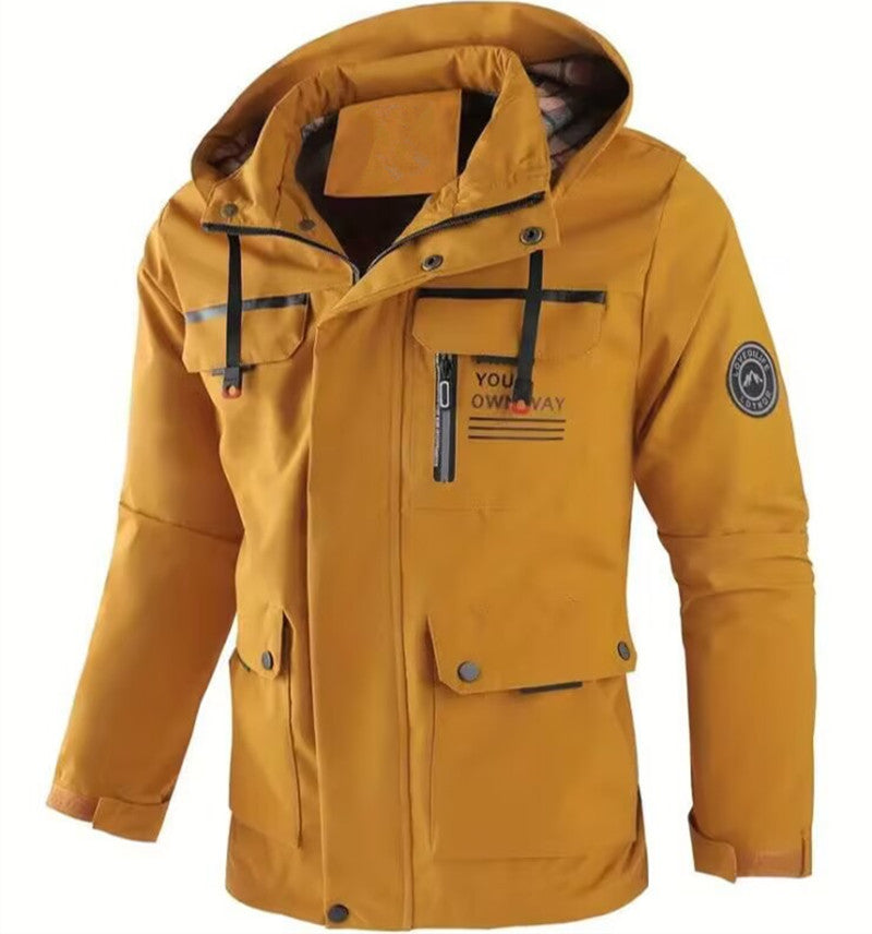 Herren Wasserabweisender Softshell-Parka mit Kapuze, reflektierenden Einsätzen und Multifunktionstaschen Drune