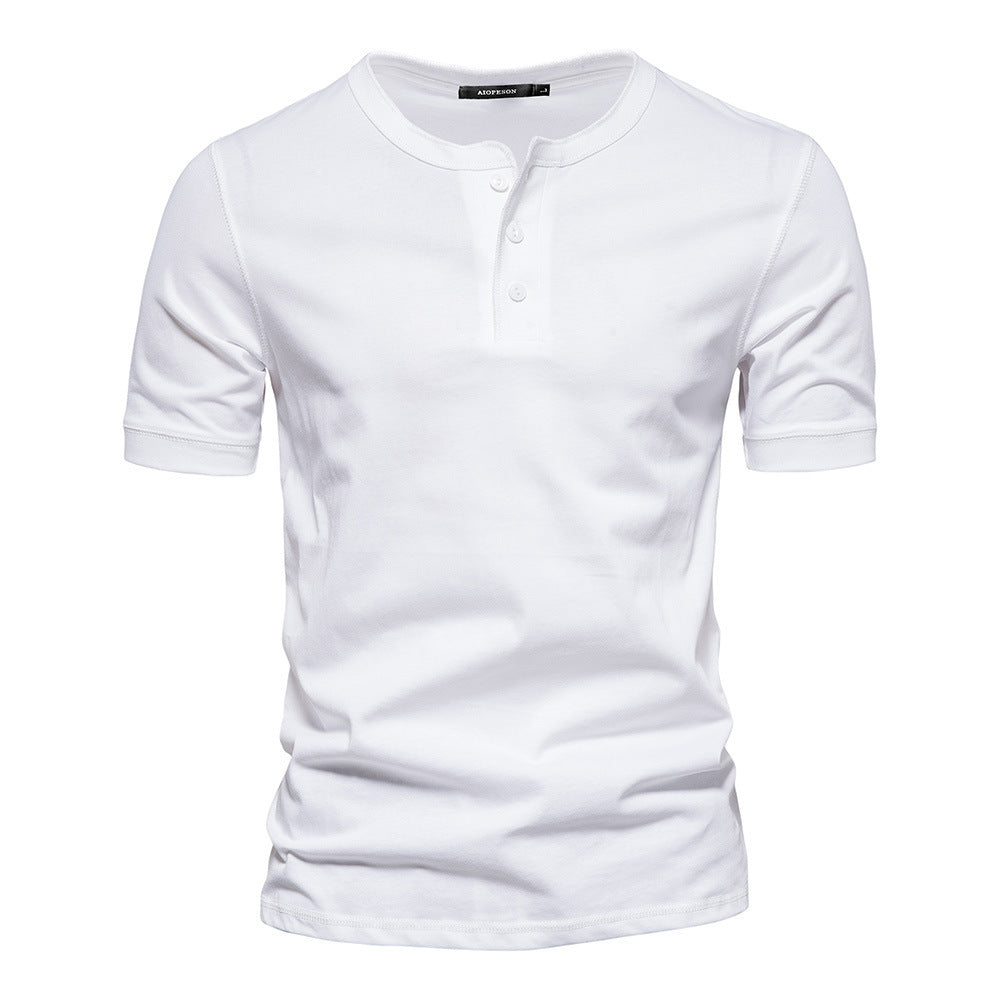 Herren nan schmal geschnittenes Kurzarmshirt mit kurzer Knopfleiste und geripptem Kragen aus Baumwollmix Drune