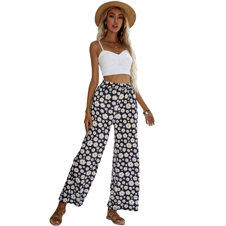 Damen weite Sommerhose mit floralem Design und elastischem Bund Drune