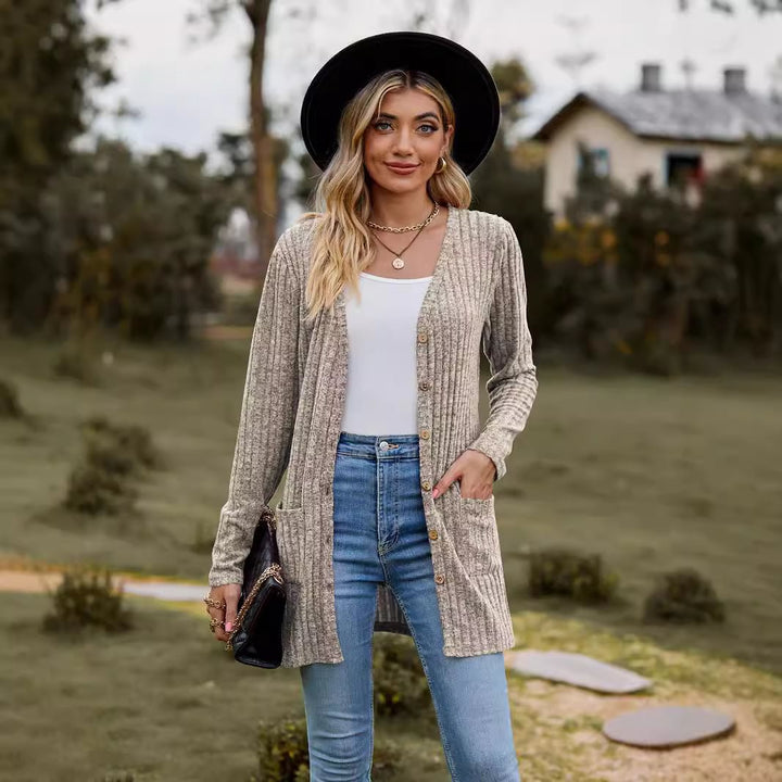 Damen lässiger Strickcardigan mit Knopfdetails und praktischen Taschen Drune