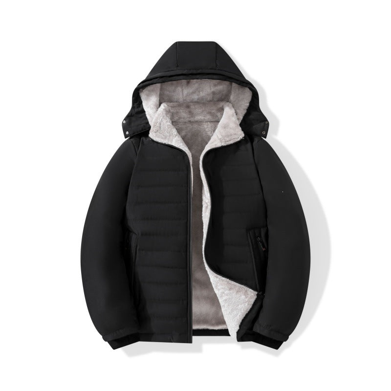 Herren Wattierte Kapuzenjacke mit Teddyfutter, winddichter Außenhülle & Reißverschlusstaschen Drune