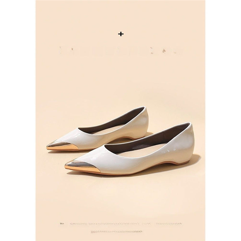Damen spitz zulaufende flache Ballerina mit Leopardenmuster und Metallkappe Drune
