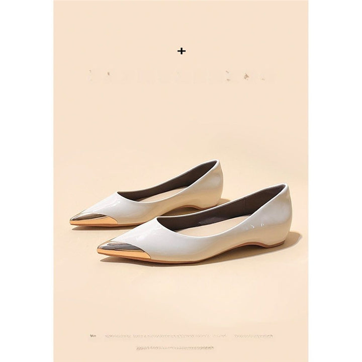 Damen spitz zulaufende flache Ballerina mit Leopardenmuster und Metallkappe Drune