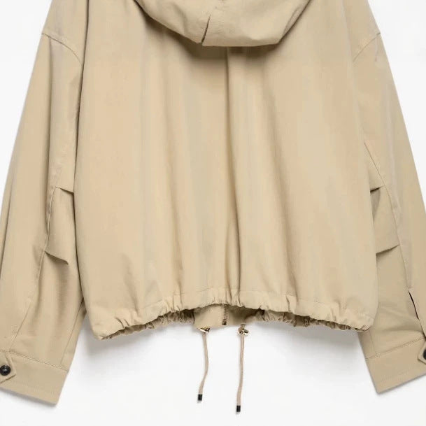 Damen Leichte Kapuzenjacke im Boxy‑Schnitt mit Kordelzug und Karofutter Drune
