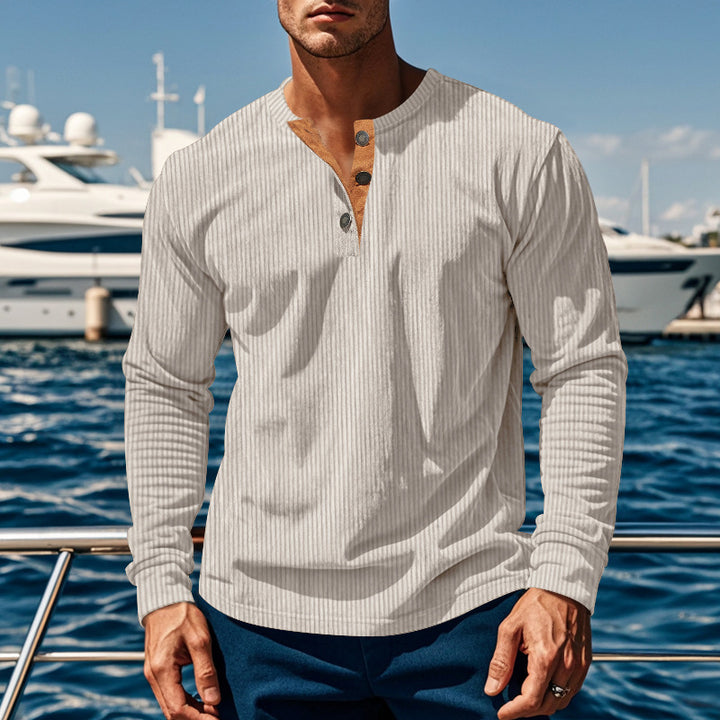 Herren Langarm-Henley-Shirt mit strukturiertem Design und modischen Knöpfen Drune