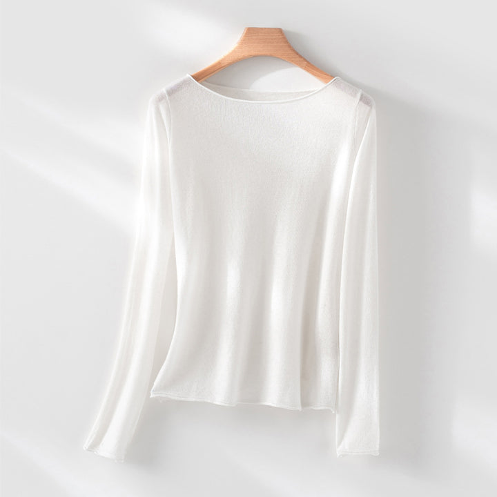 Damen Langarm-Feinstrickshirt mit U-Boot-Ausschnitt und leichtem Fall Drune