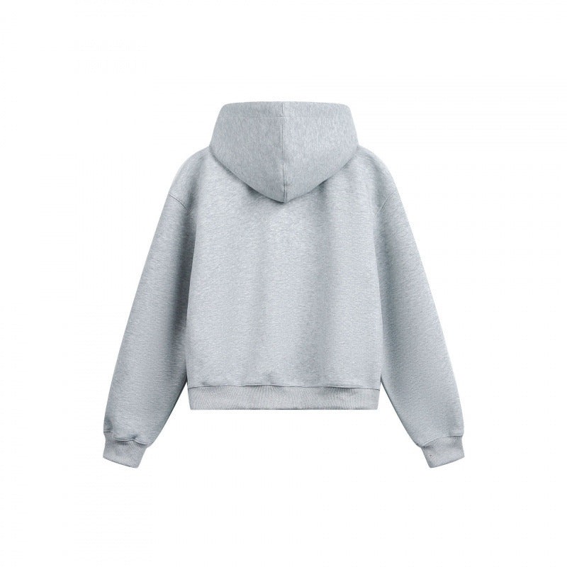 Damen Boxy-Kapuzen-Sweatjacke mit durchgehendem Reißverschluss, kariert gefütterter Kapuze und Kängurutaschen Drune