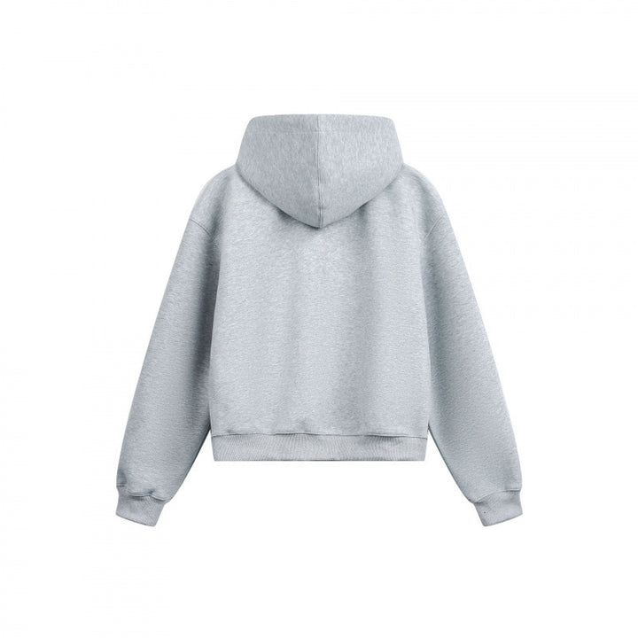 Damen Boxy-Kapuzen-Sweatjacke mit durchgehendem Reißverschluss, kariert gefütterter Kapuze und Kängurutaschen Drune