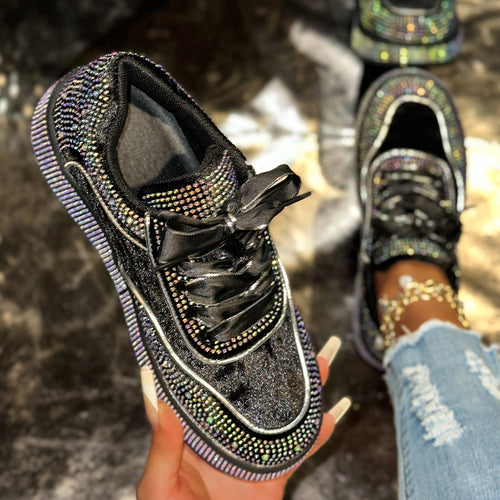 Damen Glamouröse Sneaker mit funkelnden Strass-Applikationen und bequemer Sohle Drune