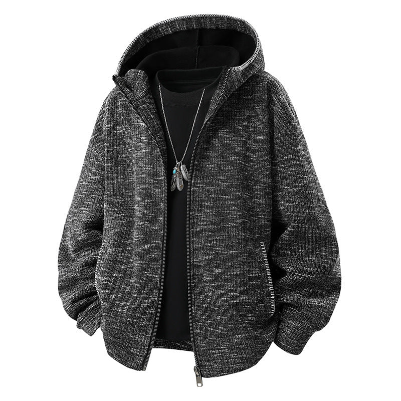 Herren Gepolsterte Strickoptik‑Kapuzenjacke mit Thermofutter und Zwei‑Wege‑Reißverschluss Drune