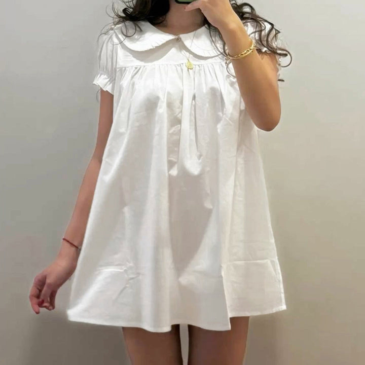Damen elegantes Baumwollkleid mit Rüschendetails und herausragendem Kragen Drune