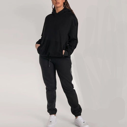 Damen gemütliches Fleece-Hoodie- und Jogginghosen-Set Drune