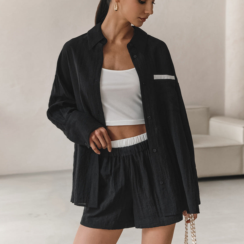 Damen Lässiges Ensemble aus cropped Shirt und Shorts Drune